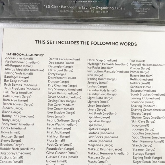 NEW Rae Dunn BATHROOM & LAUNDRY 180 Clear Organizing Labels - Picture 7 of 8